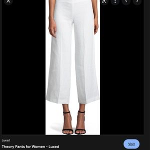 Theory Linen WideLegged Cropped Pants in White. Size 12 - Never Worn